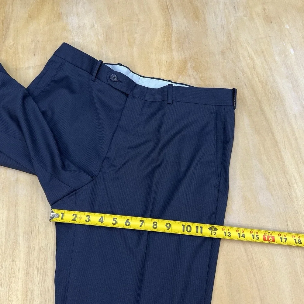 Peter Millar Suit Mens 40R Wool Pants 34x28 Pinstriped Dark Navy Striped
